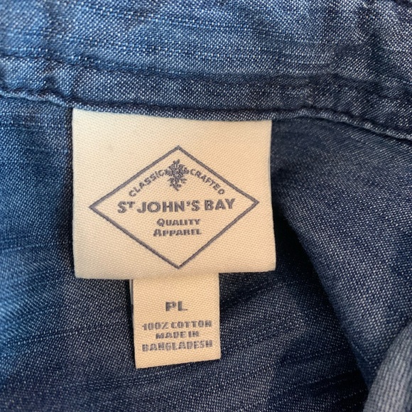 St. John's Bay Blue lightweight 100% cotton long sleeve button Denim Shirt, PL - Picture 5 of 6